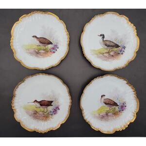 French Limoges Game Birds 4 plate set by Lewis Strauss & Sons vintage 1920's